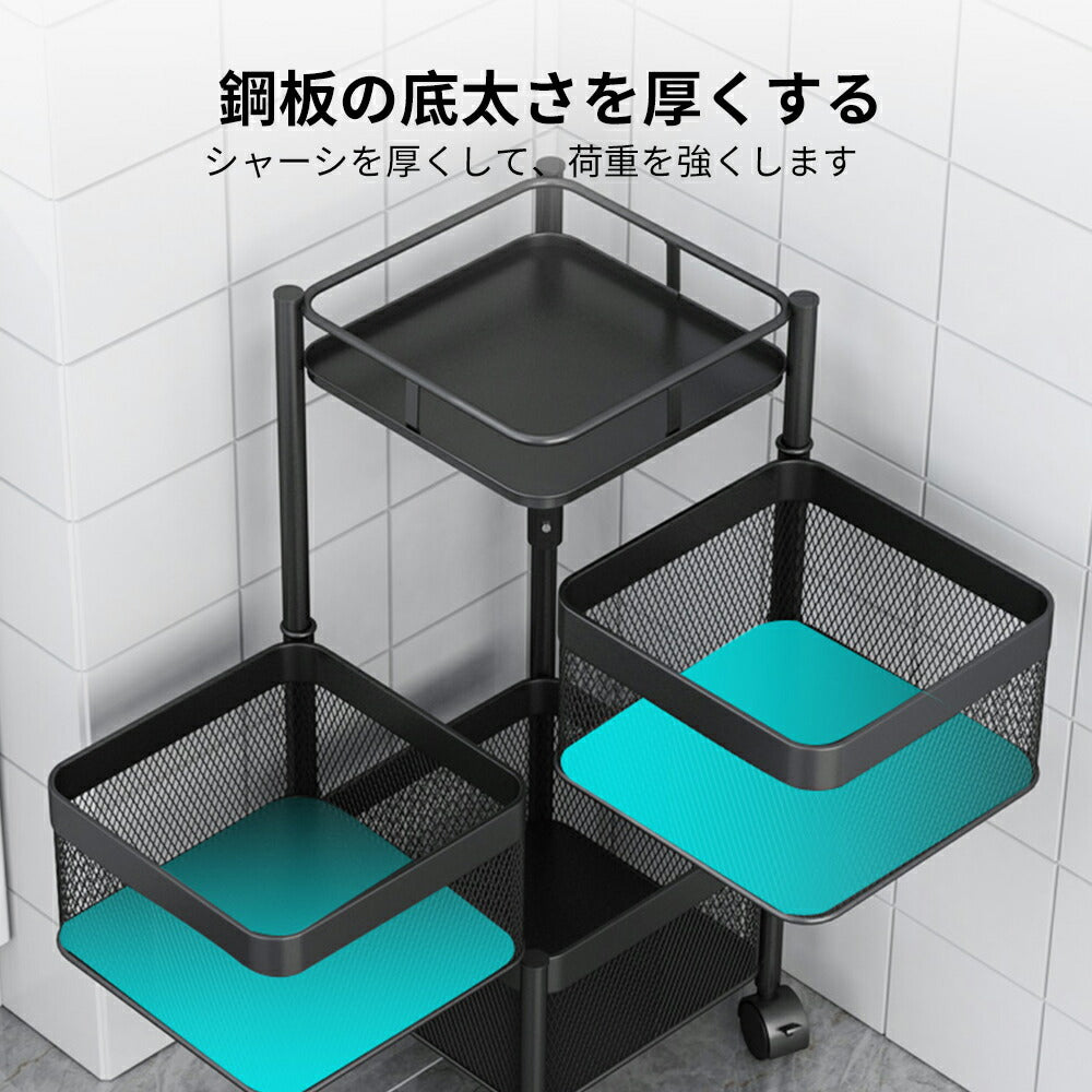 キッチンワゴンキッチンラック収納ラック回転移動式キャスター付き組立不要完成品防錆防水隙間収納台所居間トイレ果物風呂野菜調味料ラック収納おしゃれブラック3段【送料無料】