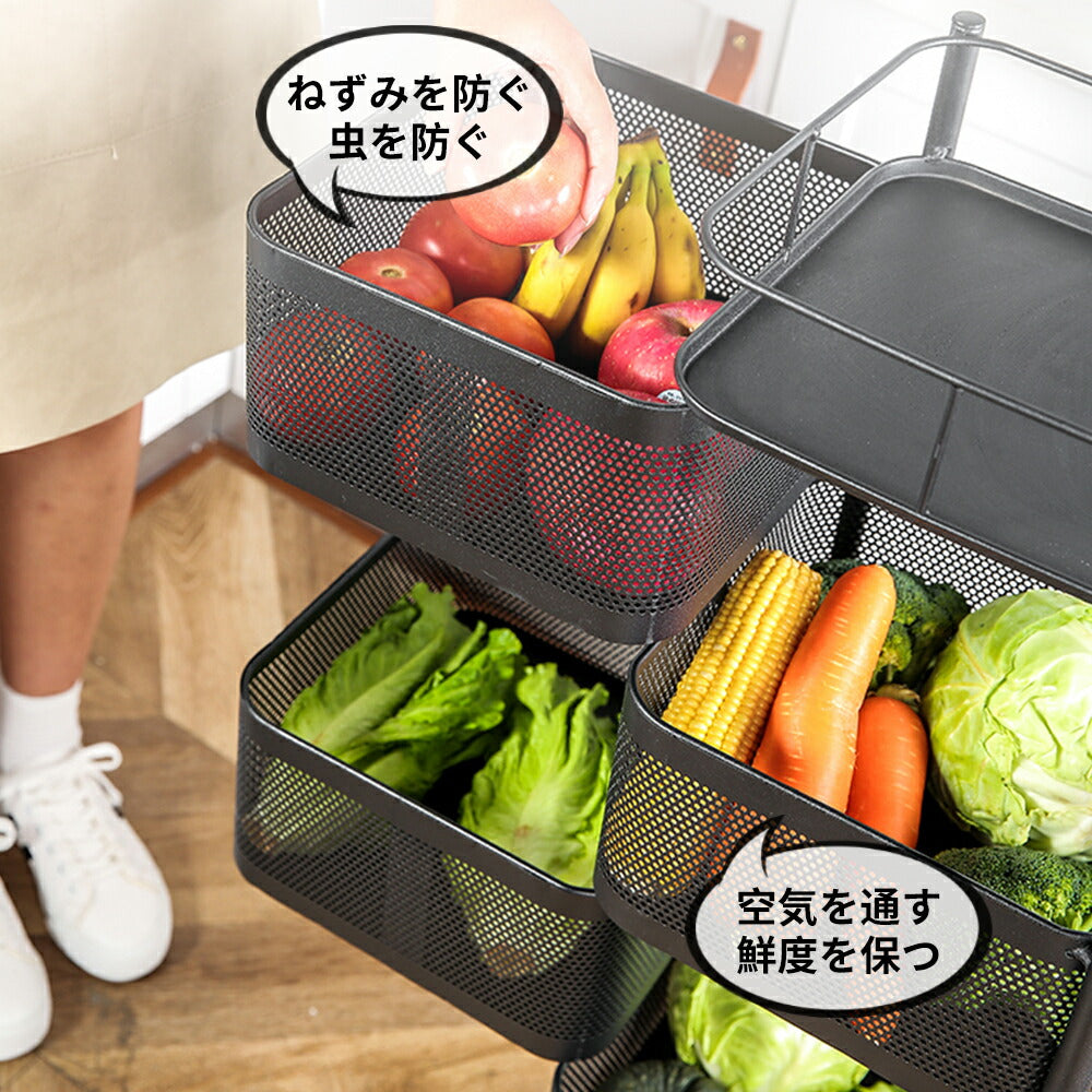 キッチンワゴンキッチンラック収納ラック回転移動式キャスター付き組立不要完成品防錆防水隙間収納台所居間トイレ果物風呂野菜調味料ラック収納おしゃれブラック3段【送料無料】