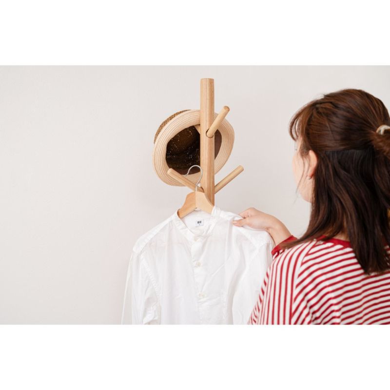 ナチュラル ラバーウッドポールハンガー